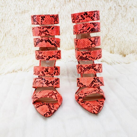 Coral Orange Snake Sexy  4" clear Wedge shoes - Picture 8 of 16